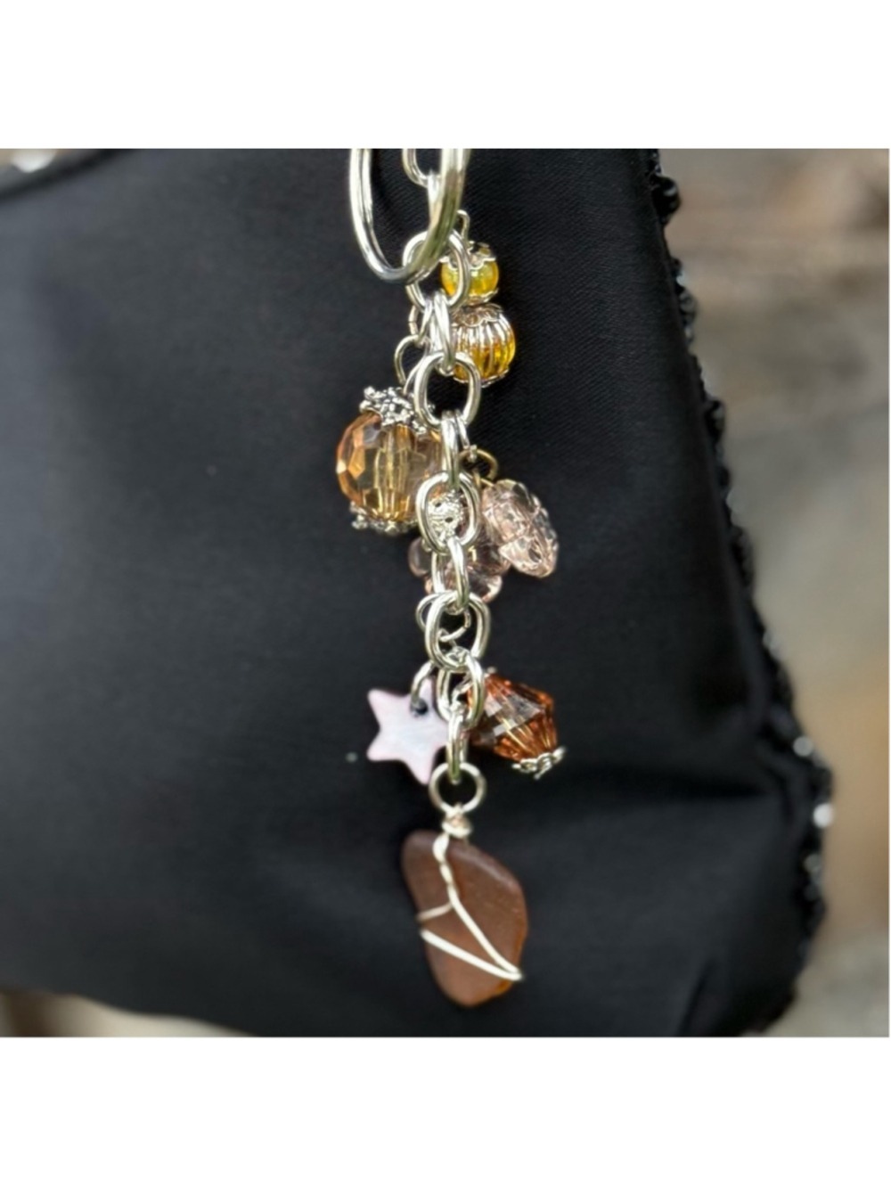 NEW Golden Drift Crystal Beaded Bag Charm Keychain Handmade One of a Kind (#21)